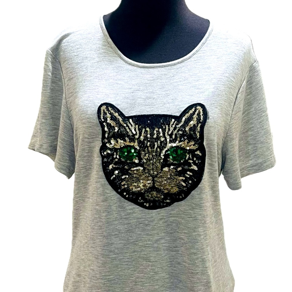 Melissa Masse Sequin Cat Graphic T-Shirt